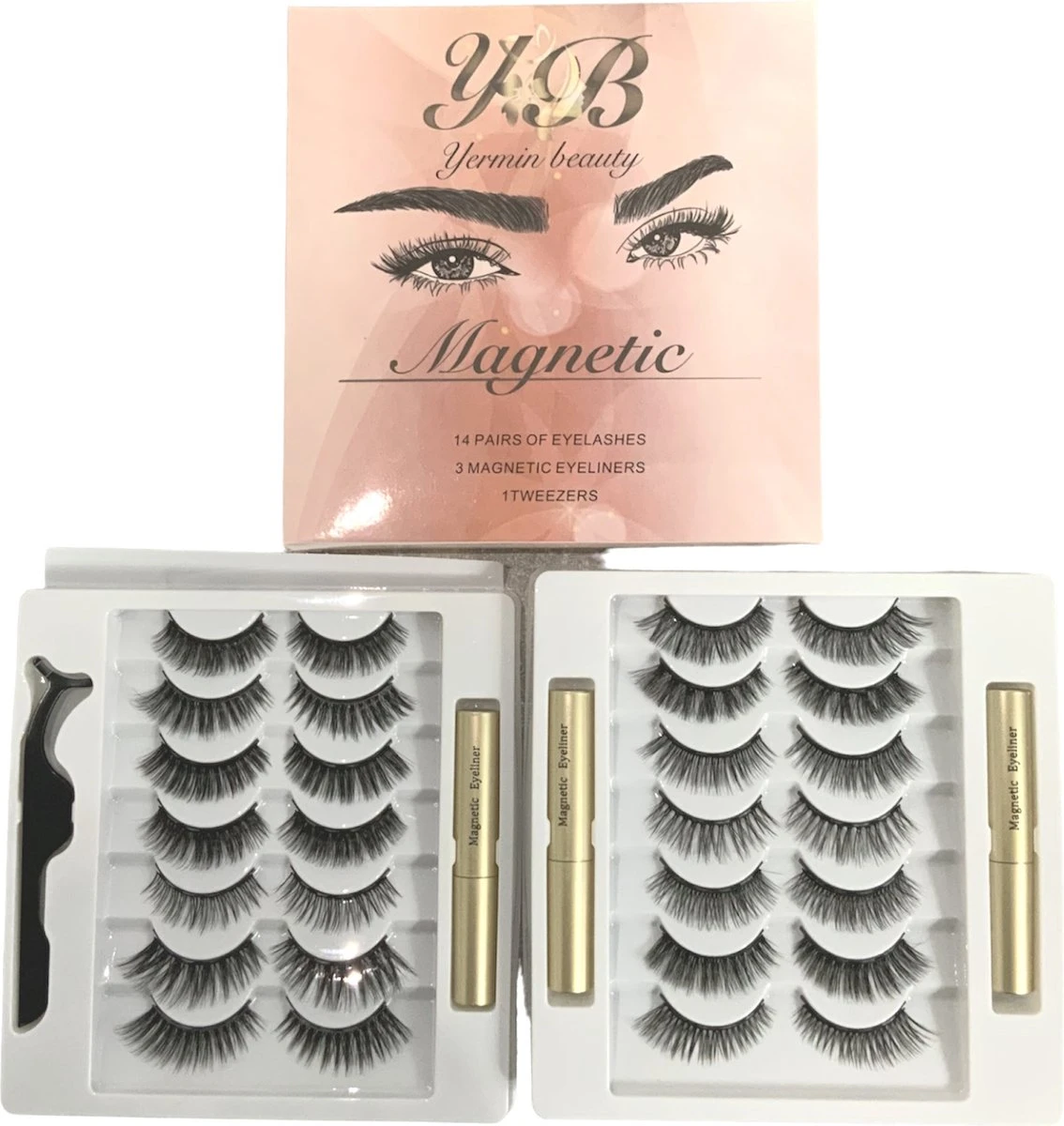 Yermin Beauty Magnetische Wimpers Met Eyeliner Pen Set - Magnetic Lashes - Magneet - 14 Sets Nepwimpers Met 3 Eyelinergel En 1 Applicator - Zwart - Afbeelding 4