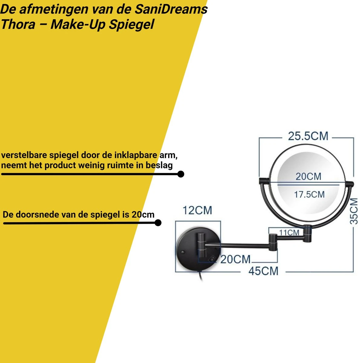 SaniDreams Thora - Make-up Spiegel-rond-zwart-10x Vergroot - Afbeelding 2