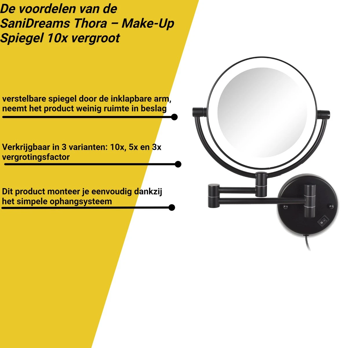 SaniDreams Thora - Make-up Spiegel-rond-zwart-10x Vergroot - Afbeelding 7