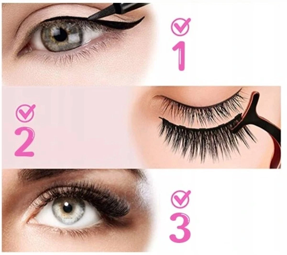 Magnetische Wimpers - Eyeliner & Pincet - Wimper Extension - 3 Paar Nepwimpers - Lashes Set - Rheme - Afbeelding 11