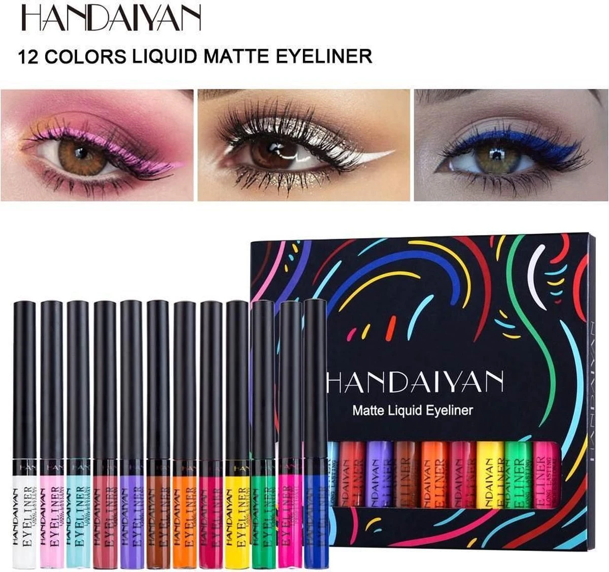 HANDAIYAN® | Liquid Eyeliner | Set Van 12 Kleuren | Gekleurde Eyeliner Set | Make Up | Waterproof | Langhoudend - Afbeelding 2