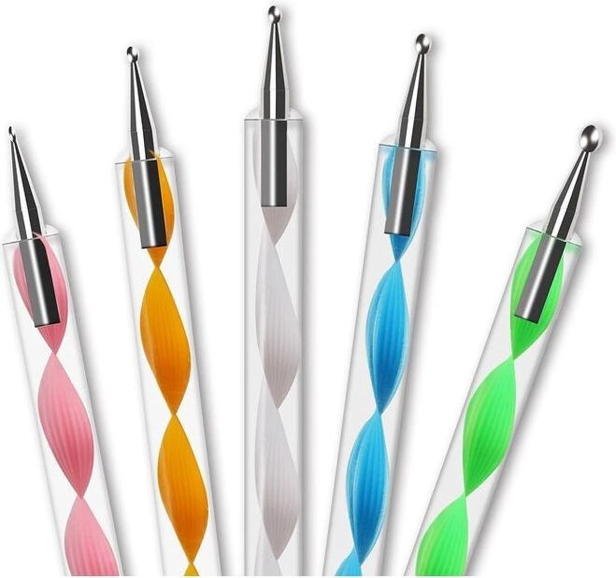 Evvie 20 Delige Nail Art Set - 15 Nailart Penselen En 5 Dotting Tools - Wit - Afbeelding 3