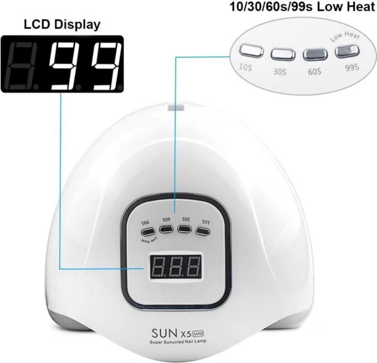 Merkloos 80 Watt UV LED Lamp Nagels - SUN X5 MAX - 45LED - Nagel - UV- LED Lamp - Wit - Nagellamp - Nail Dryer - Nagels - Salon - Lamp - - Afbeelding 2