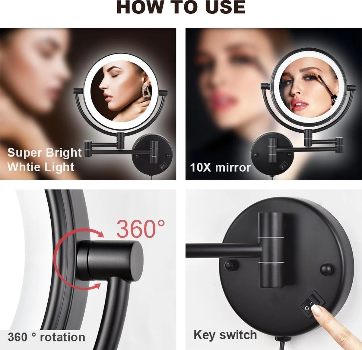 SaniDreams Thora - Make-up Spiegel-rond-zwart-10x Vergroot - Afbeelding 3