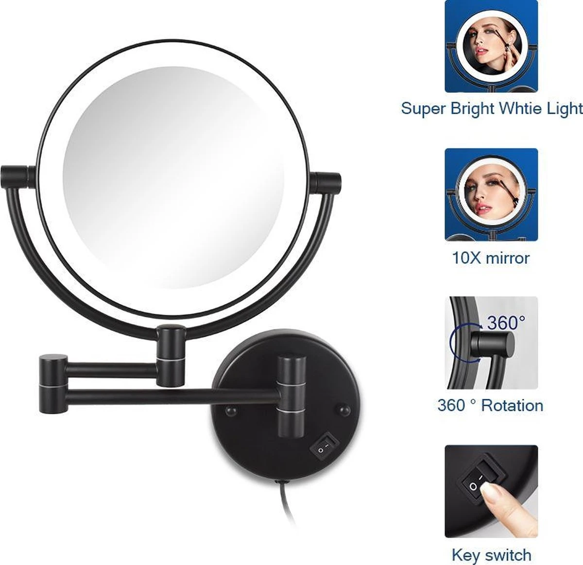 SaniDreams Thora - Make-up Spiegel-rond-zwart-10x Vergroot - Afbeelding 5