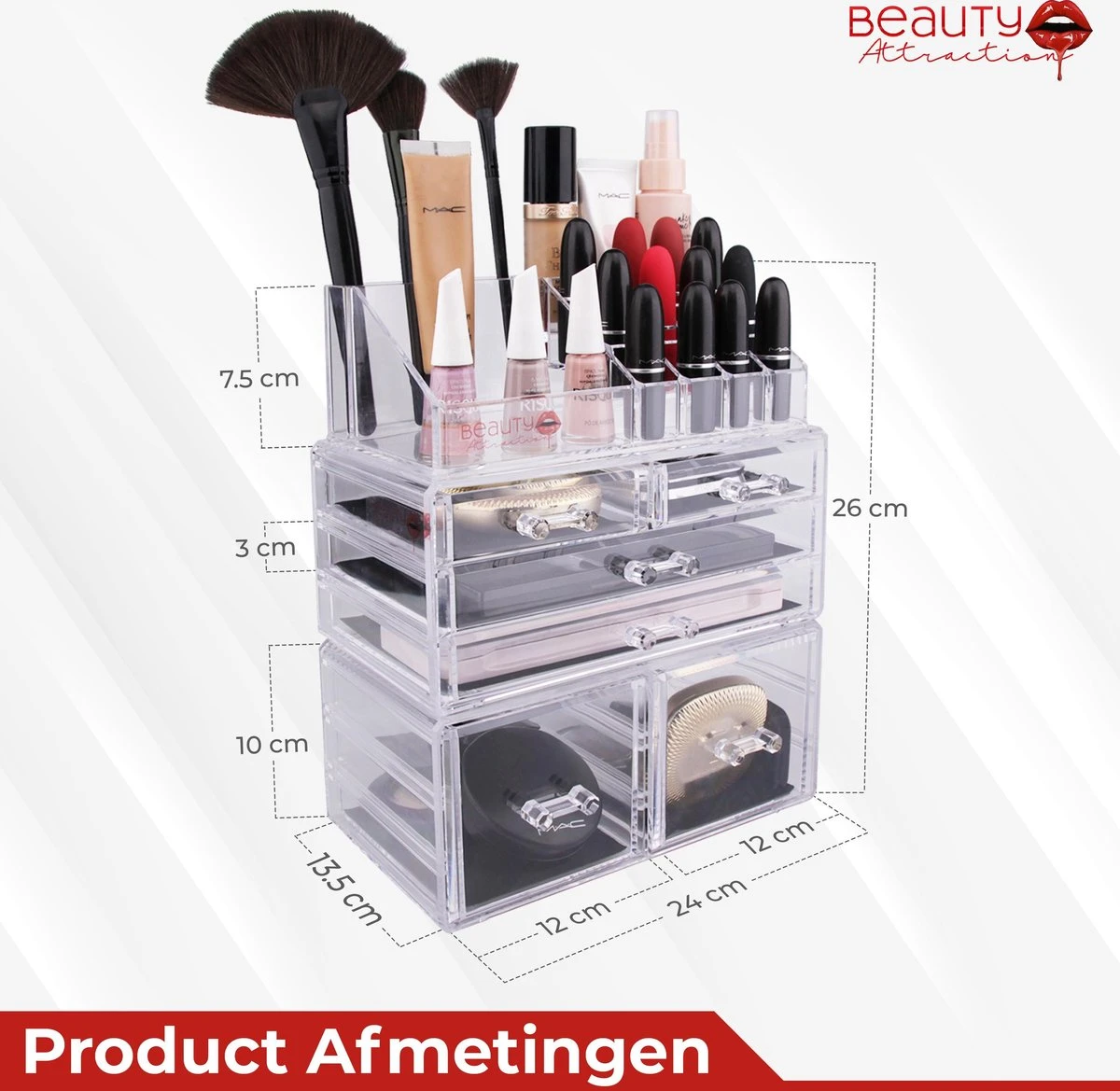 Beauty Attraction Make Up Organizer – Opbergdoos – Nagellak – Organizer 22 X 2,12 X 5,8 CM – 24 X 15 X 11 CM – Transparant - Afbeelding 7