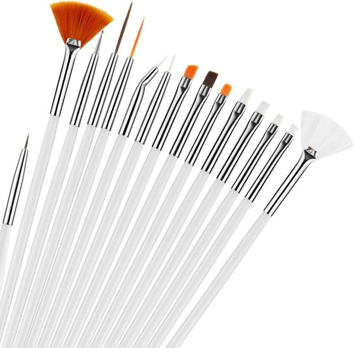 Evvie 20 Delige Nail Art Set - 15 Nailart Penselen En 5 Dotting Tools - Wit - Afbeelding 2