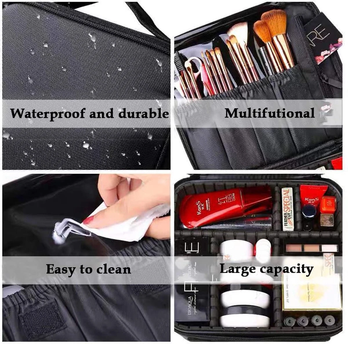 Merkloos Make-up Koffer - Cosmetica - Visagie Opbergtas - Beauty Organizer Met Verstelbare Vakken - 34x23x8CM - Zwart - Afbeelding 2