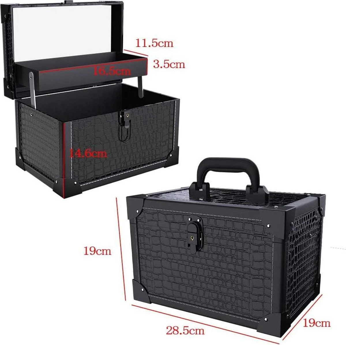 Make Up Koffer- Make Up Organizer- Beautycase -zwart -Make-upkoffer- Multifunctionele Koffer- Make-upkoffer- Sieradenkoffer- Kapperskoffer- Afneembare Schouderriem- Klassieke Zwarte Beautycase - Afbeelding 8