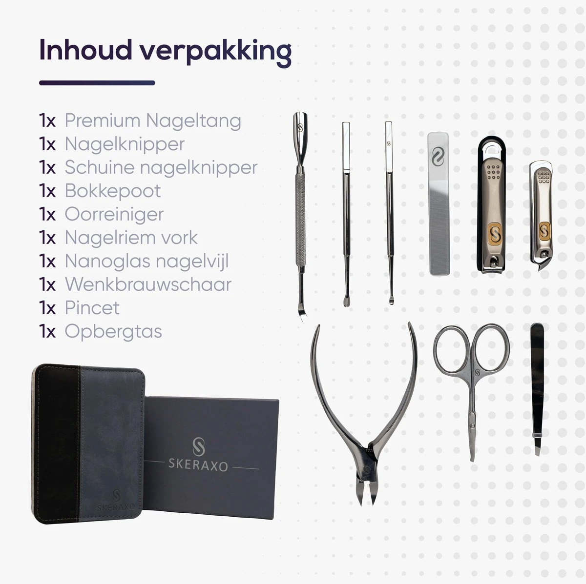 Skeraxo 8-delige Luxe Verschillende Tools - Professioneel Manicure Set & Pedicureset Met Nagelvijl & Nageltang – Behandeling Nagels En Huid - Afbeelding 5