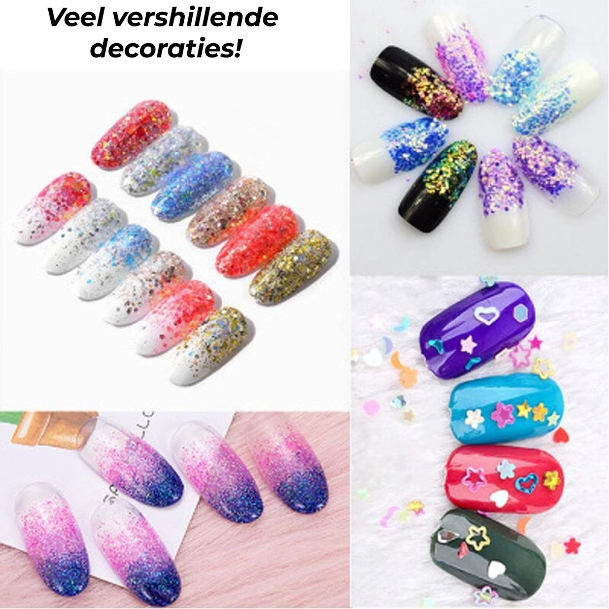 Merkloos 48 Verschillende Flesjes Nagel Decoratie Met Glitters En Sticker - Nail Art - Nagelversiering - Cadeau Tip - Afbeelding 5