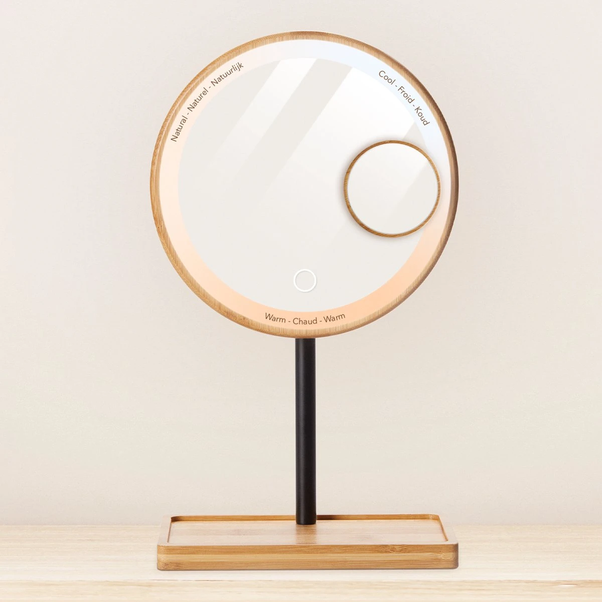 Lanaform - Bamboo Mirror - Oplaadbare Staande Spiegel ×1 · ×3 - Elegant Design Van Bamboe Met Zwarte Poedercoatingafwerking - Ledlampen Met Lange Levensduur