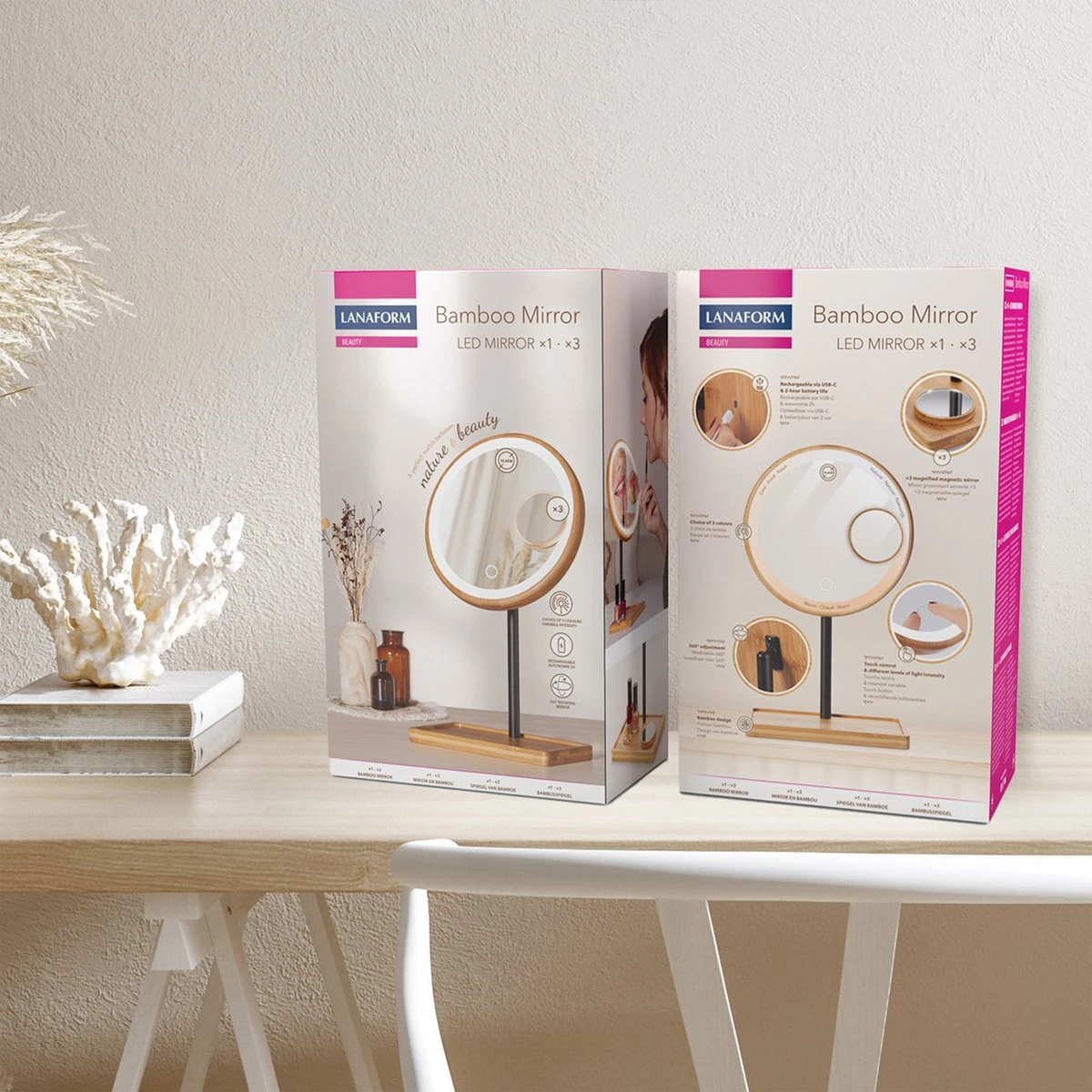 Lanaform - Bamboo Mirror - Oplaadbare Staande Spiegel ×1 · ×3 - Elegant Design Van Bamboe Met Zwarte Poedercoatingafwerking - Ledlampen Met Lange Levensduur - Afbeelding 6