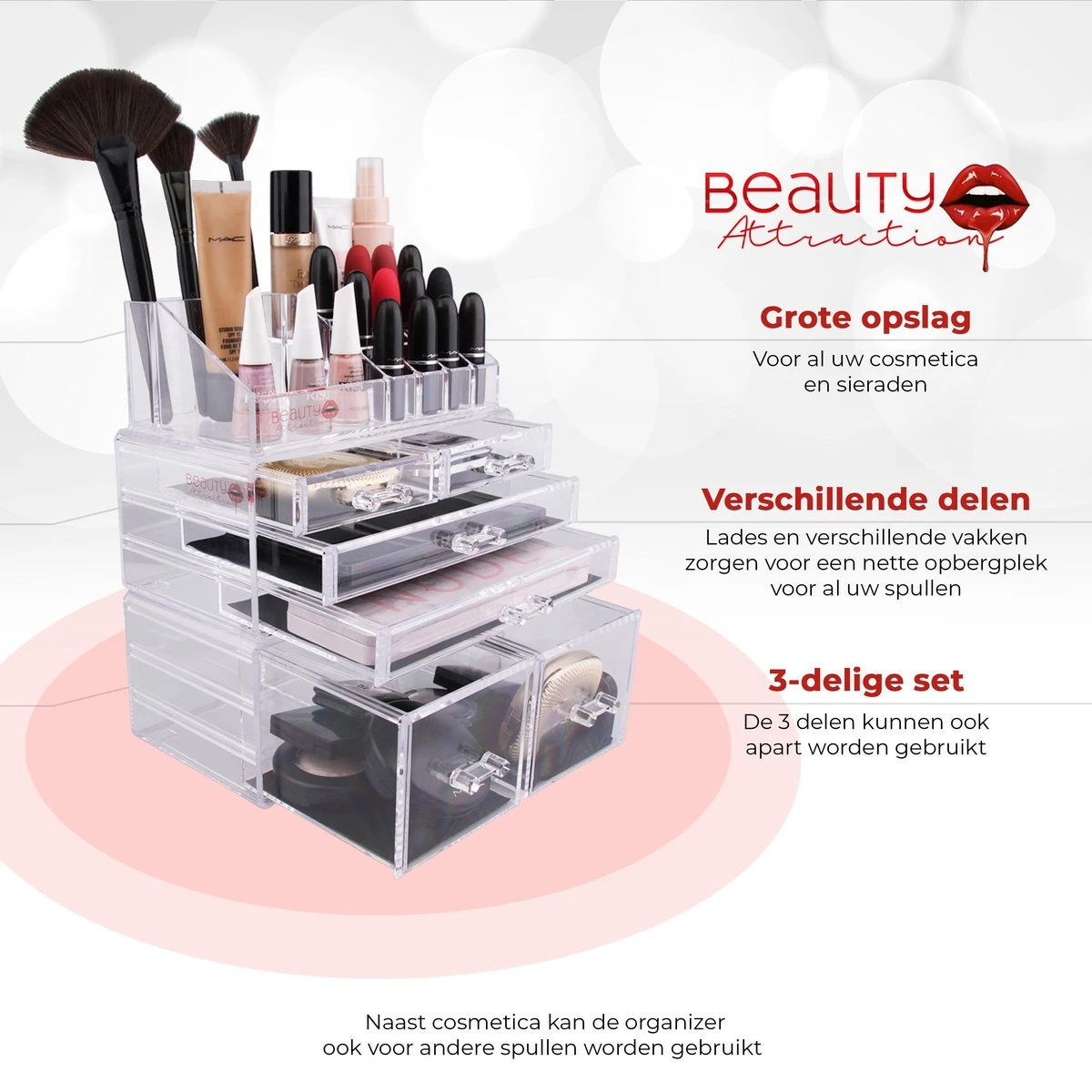 Beauty Attraction Make Up Organizer – Opbergdoos – Nagellak – Organizer 22 X 2,12 X 5,8 CM – 24 X 15 X 11 CM – Transparant - Afbeelding 6