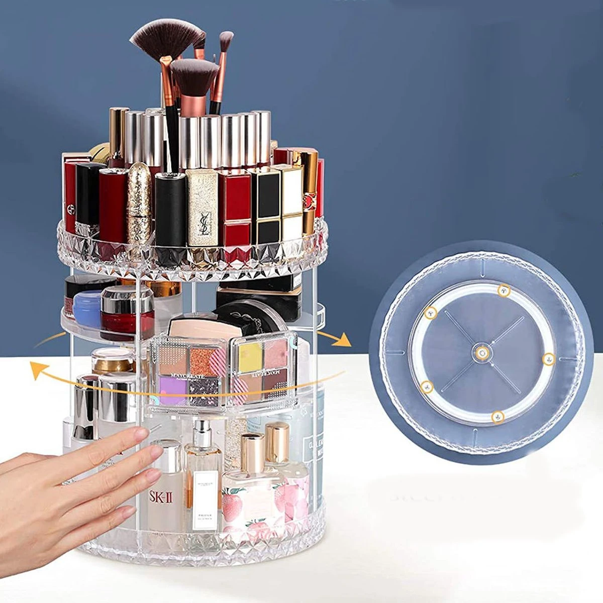 Merkloos Decopatent® Make Up Organizer - 360 Graden Draaibaar - Staande Makeup Organizer Transparant - Cosmetica - Lippenstift - Nagellak - Brushes - Kwasten - Oorbellen Etc