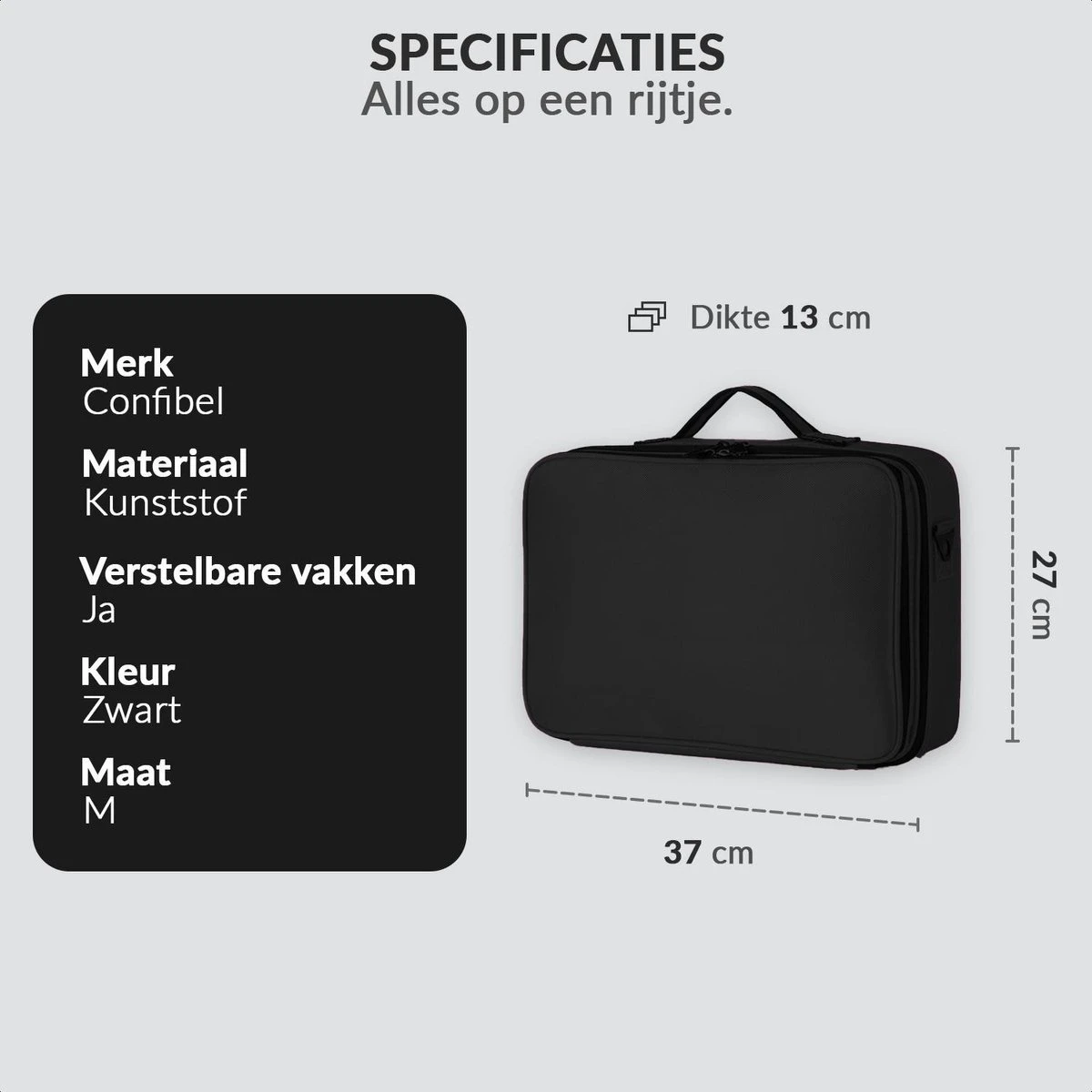 Cosmetica Koffer - Make-up Koffer Met Verstelbare Vakken - Visagie En Nagelstyliste Beauty Koffer - 37x27x13CM - Afbeelding 8