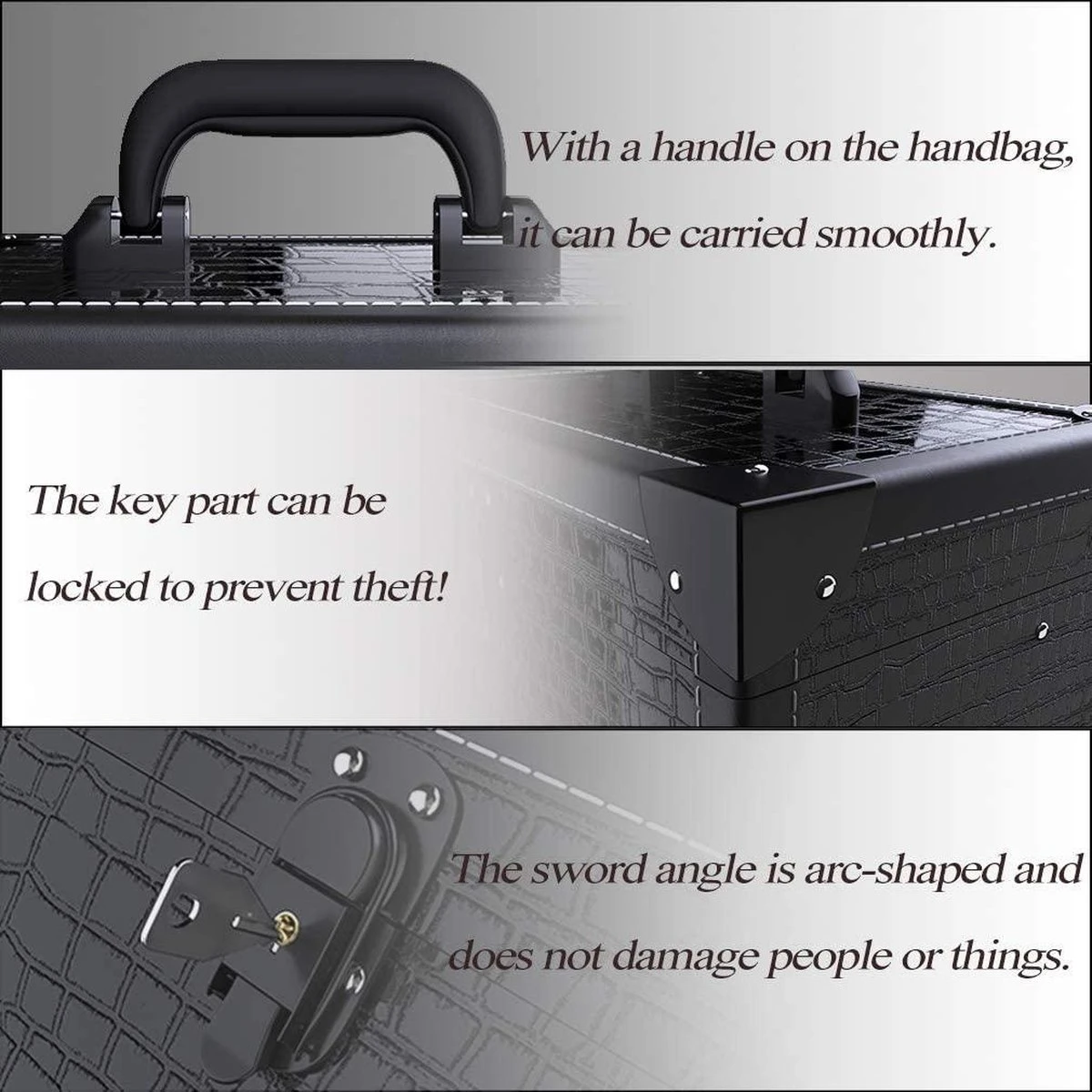 Make Up Koffer- Make Up Organizer- Beautycase -zwart -Make-upkoffer- Multifunctionele Koffer- Make-upkoffer- Sieradenkoffer- Kapperskoffer- Afneembare Schouderriem- Klassieke Zwarte Beautycase - Afbeelding 6