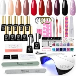 Royala D1 Gellak Starters Pakket + Inclusief UV LED Lamp + 10 Verschillende Gellak Kleuren - Gellak Lamp – Gellac Set - Alle Benodigdheden In Eén - Uitgebreid 62-Delig Pakket- Gel Polish Set - Gellak Set - UV LED Lamp