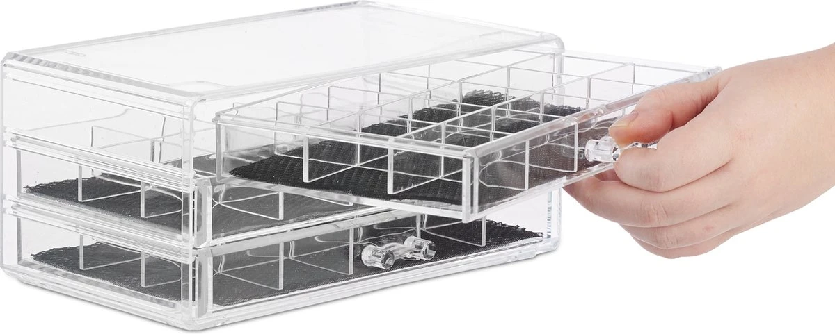 Relaxdays Make-up Organizer Acryl - 3 Lades Met Vakken Acrylbox - Cosmeticabox Opbergdoos - Doorzichtig - Afbeelding 10