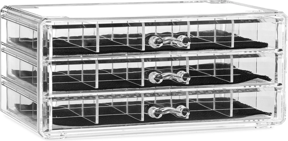Relaxdays Make-up Organizer Acryl - 3 Lades Met Vakken Acrylbox - Cosmeticabox Opbergdoos - Doorzichtig - Afbeelding 9