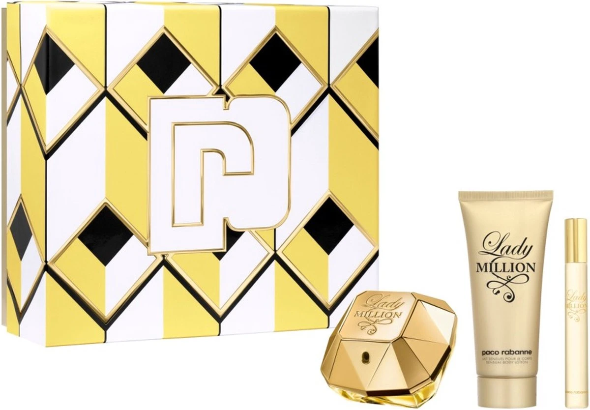 Paco Rabanne Lady Million Giftset - 80 Ml Eau De Parfum Spray + 10 Ml Eau De Parfum Spray + 100 Ml Bodylotion - Cadeauset Voor Dames