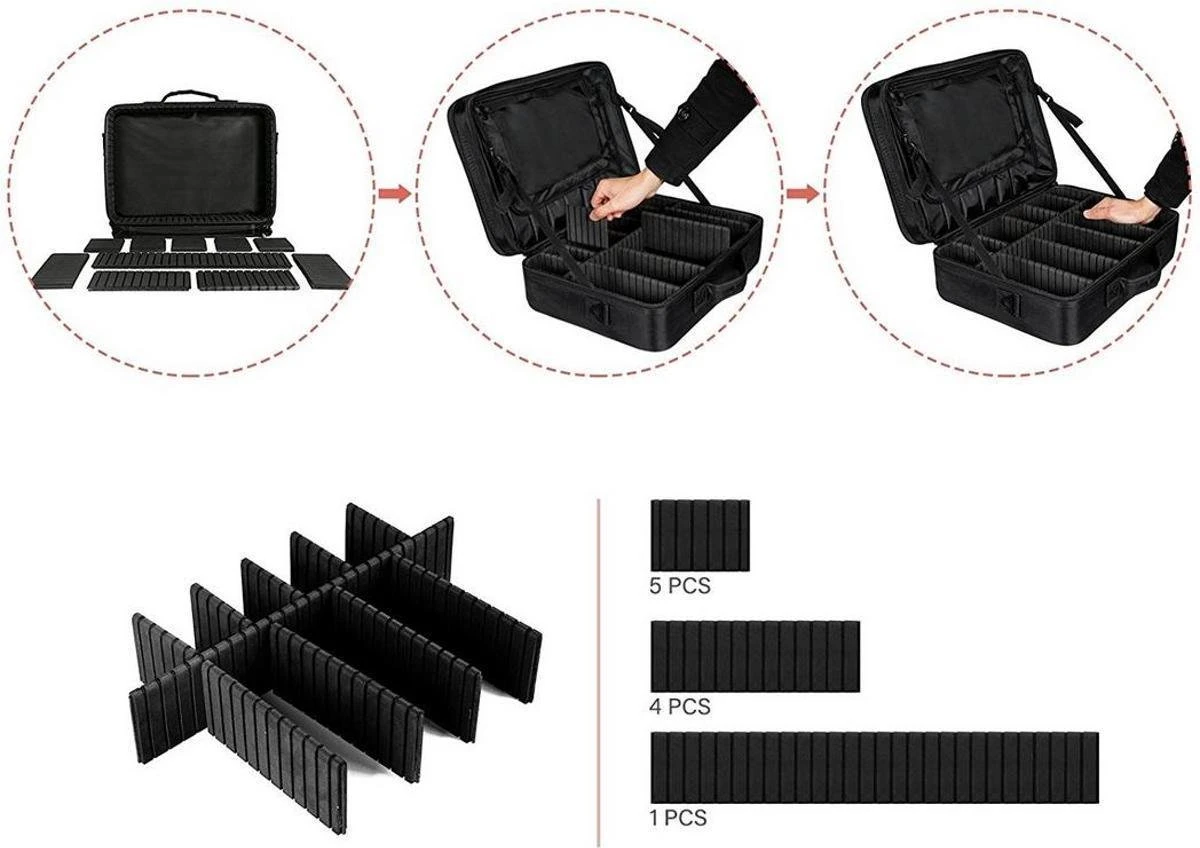 Cosmetica Koffer - Make-up Koffer Met Verstelbare Vakken - Visagie En Nagelstyliste Beauty Koffer - 37x27x13CM - Afbeelding 10