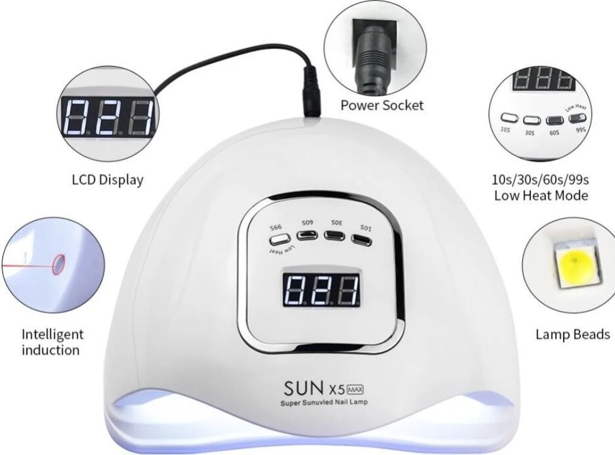 Merkloos 80 Watt UV LED Lamp Nagels - SUN X5 MAX - 45LED - Nagel - UV- LED Lamp - Wit - Nagellamp - Nail Dryer - Nagels - Salon - Lamp - - Afbeelding 3