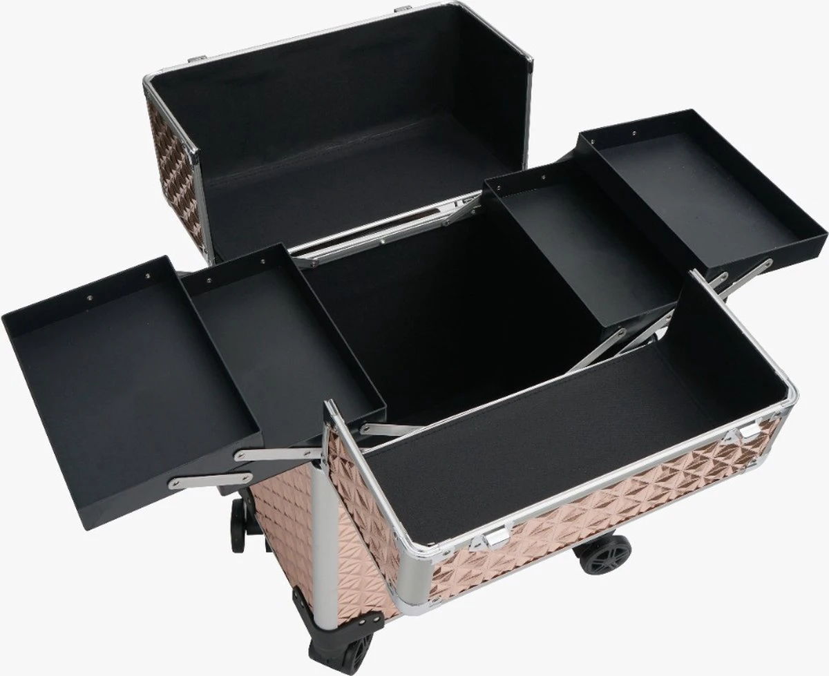 Koffer Gouden Kleur | Beautycase / Beautykoffer / Trolley Van Aluminium - 8 Wielen - Kapper Koffer - Tattoo Koffer - Nagel Koffer - Make-up Koffer - Afbeelding 4