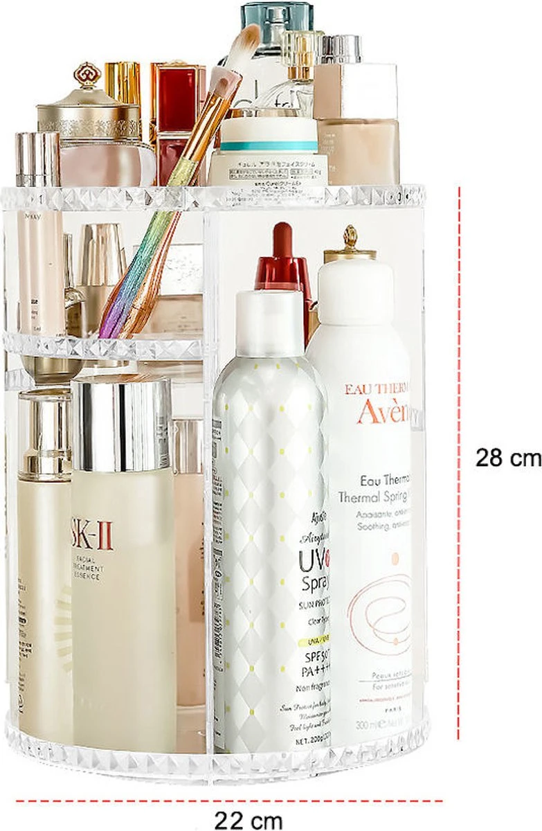 Merkloos Decopatent® Make Up Organizer - 360 Graden Draaibaar - Staande Makeup Organizer Transparant - Cosmetica - Lippenstift - Nagellak - Brushes - Kwasten - Oorbellen Etc - Afbeelding 5