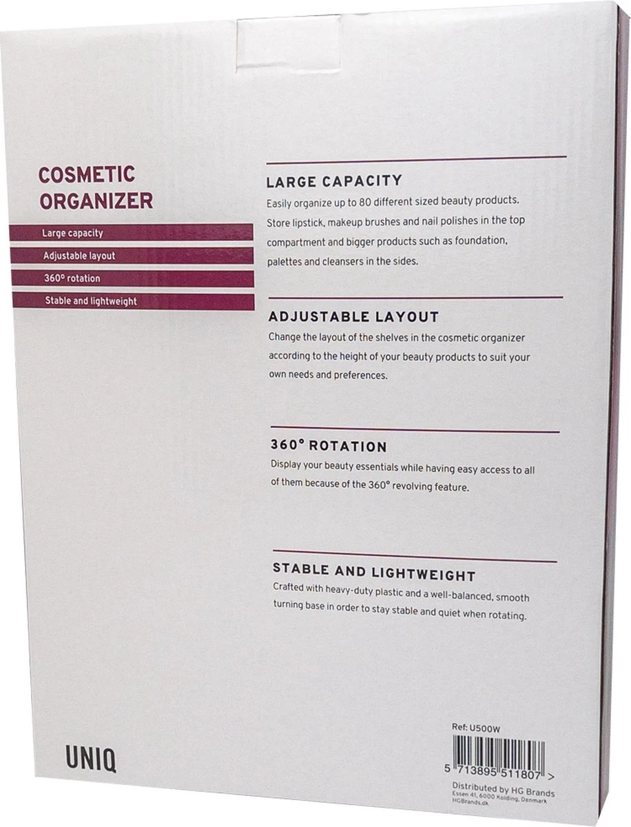 UNIQ 360° Roterend Make-Up Organizer - Beauty Organizer Voor Huidverzorging En Make-up - Opbergbox - Wit - Afbeelding 3