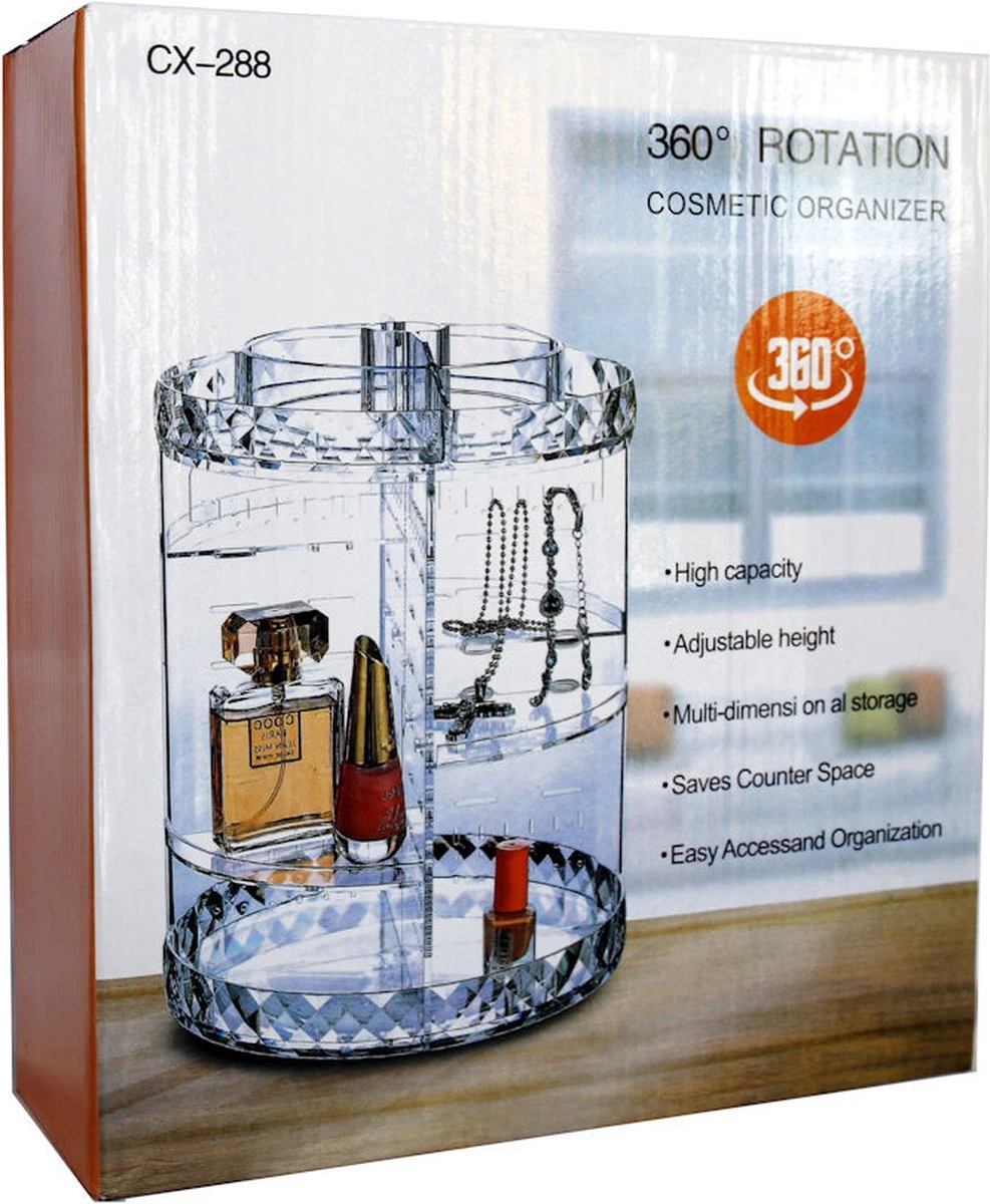 Merkloos Decopatent® Make Up Organizer - 360 Graden Draaibaar - Staande Makeup Organizer Transparant - Cosmetica - Lippenstift - Nagellak - Brushes - Kwasten - Oorbellen Etc - Afbeelding 6